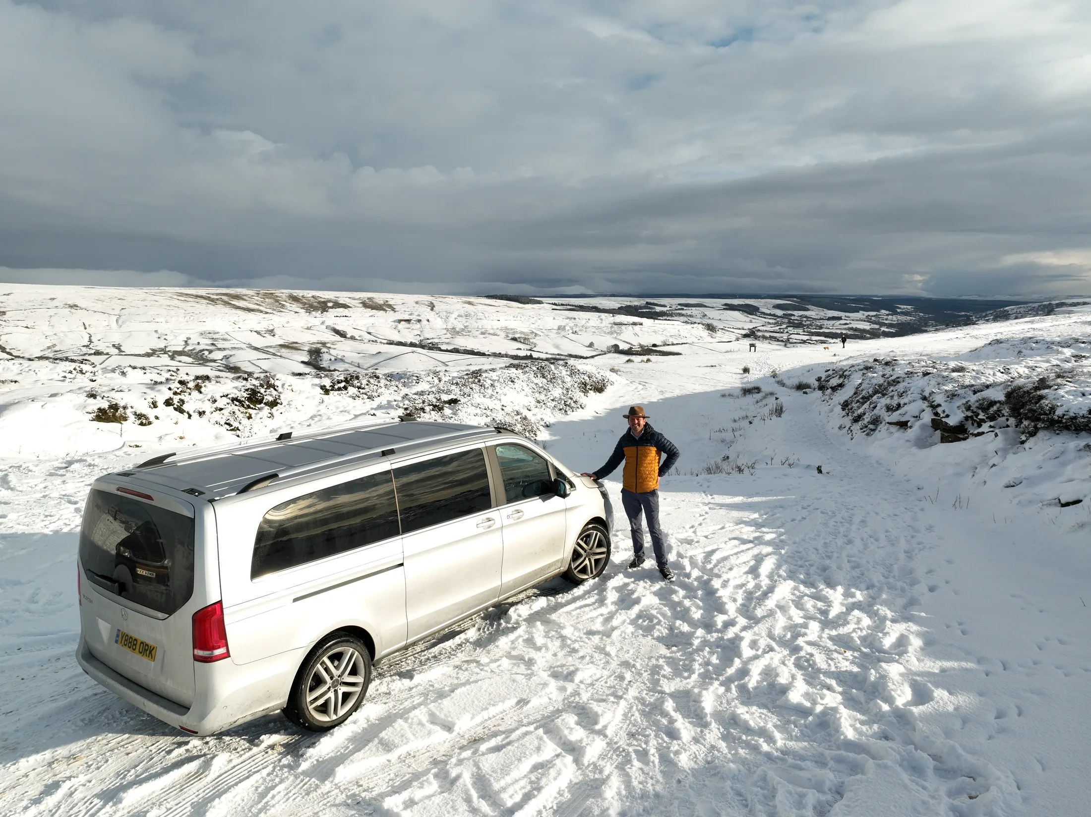 Aerial view of the Mercedes-Benz V-Class on a Yorkshire road